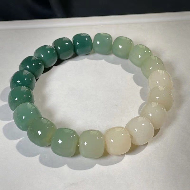 Picture of Sea Salt Blue and White Jade Bodhi Bracelet Women's Bracelet Small Lime Bodhi Root Wenwan Buddha Beads Rosary Plate Play Bracelet Men