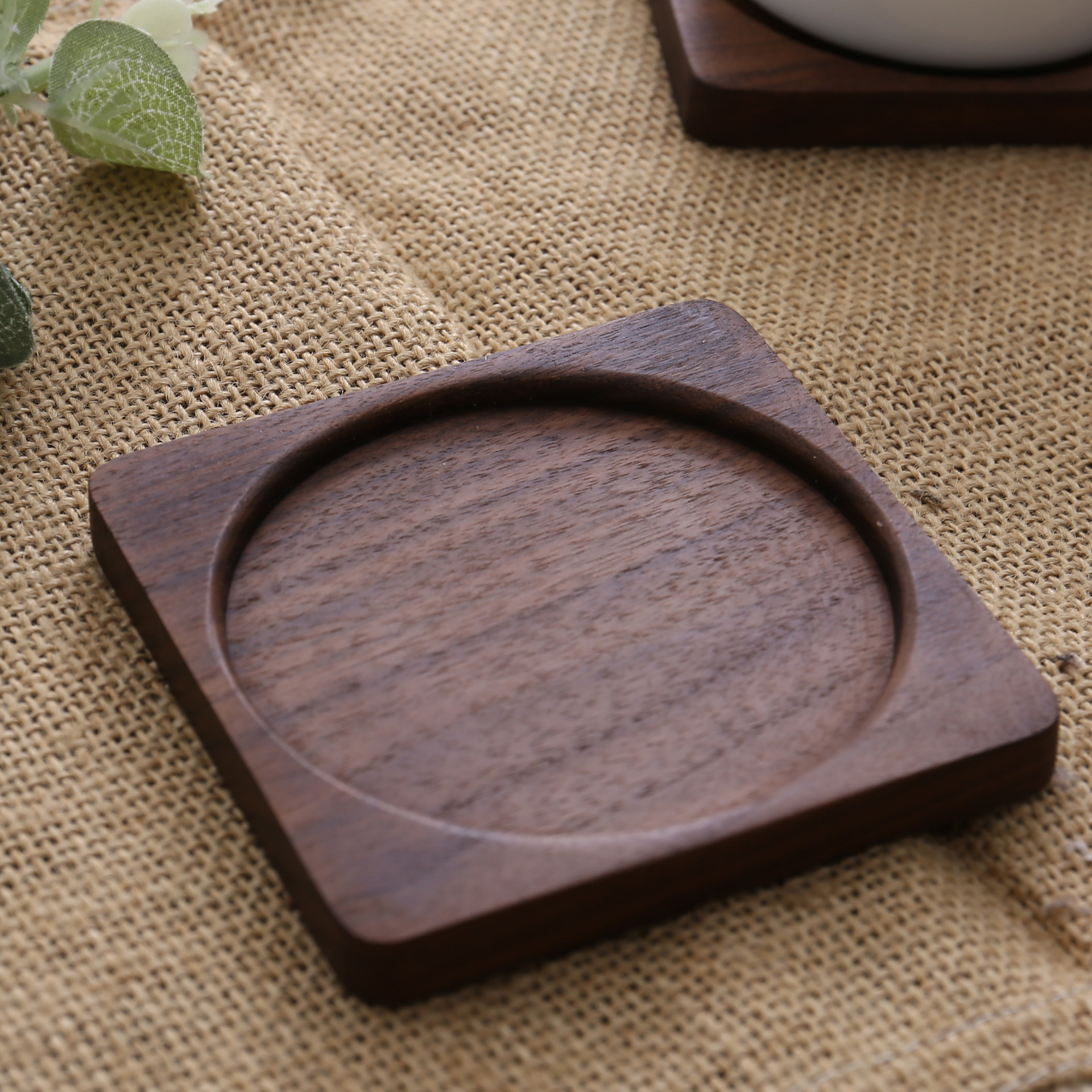 Picture of Creative Wooden Coaster Logo Engraved Fixed Wooden Tea Tray Cup Holder Tea Mat Wooden Tea Holder Japanese Heat Insulation Mat