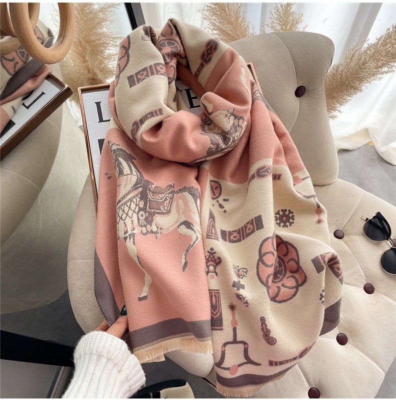 Picture of 2024 New Fashionable Big-Name Versatile Orange High-End Wool Cashmere Shawl Scarf for Women Winter Dual Use