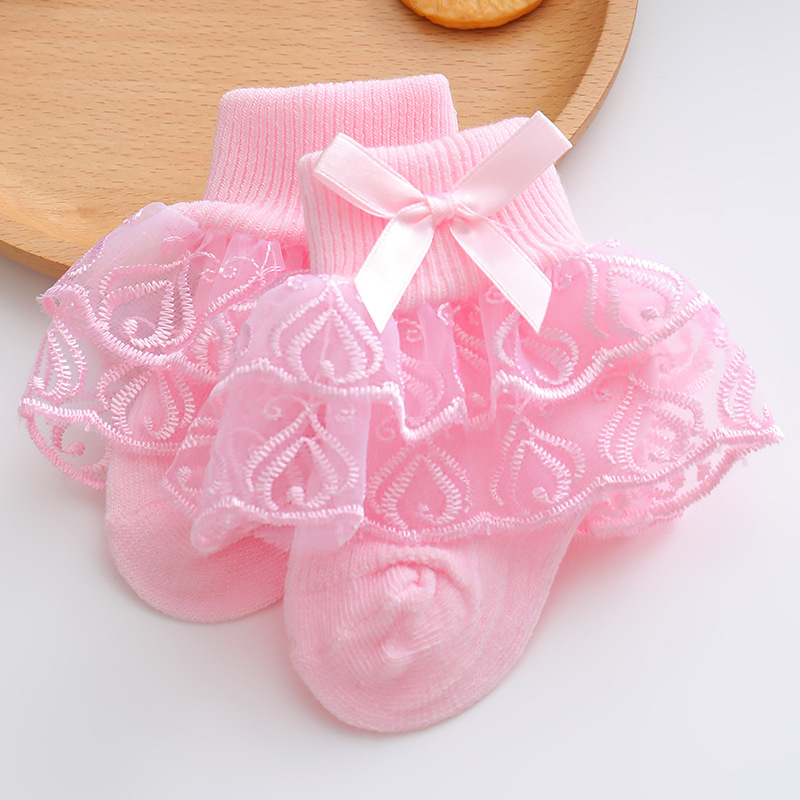 Picture of Spring Girls Lace Socks Spring and Summer Thin Double Lace Baby Princess Socks 2023 New Girls Socks
