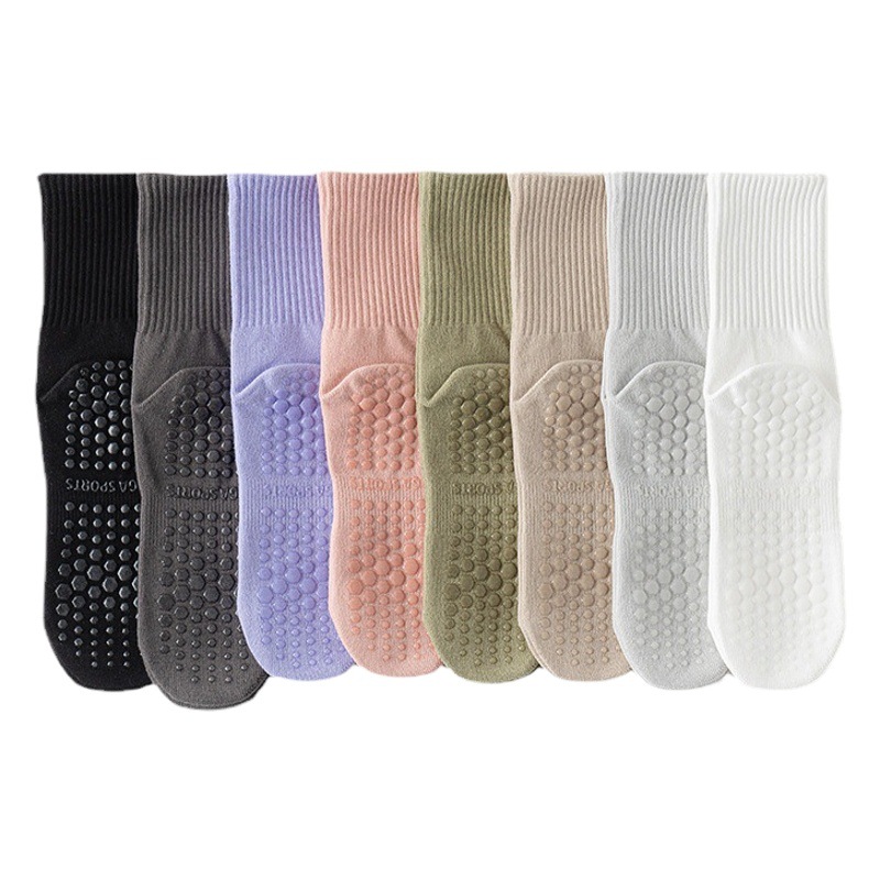 25 Spring and Summer Non-Slip Fitness Yoga Socks for Women Simple Pure Color Women's Mid-Calf Cotton Socks Outdoor Sports Socks Running Socks