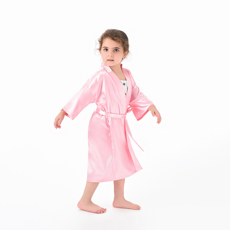 Picture of Cross-Border Solid Color Imitation Silk Children's Bathrobe Export Big Children's Satin Nightgown Baby Catwalk Cardigan Boys and Girls Bathrobe