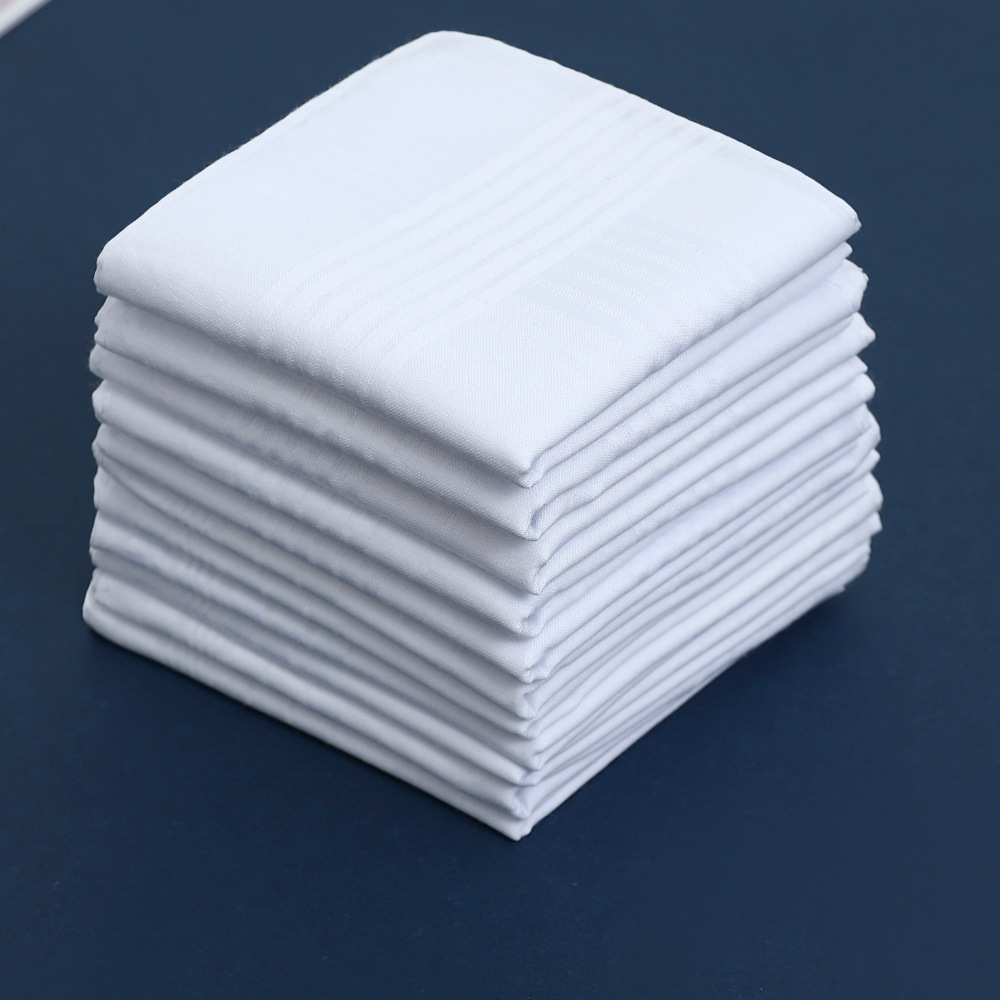 40cm Pure White Handkerchief Cotton Satin Edge Plain Handkerchief Cross-border Hot Selling Hand Towel Soft and Comfortable Suit Pocket Towel