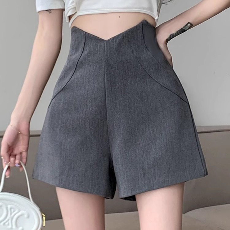Grey Suit Shorts Women's Summer 2024 New Arrival Irregular High Waist All-Match Slimming Casual A- Shapes Wide Leg Pants