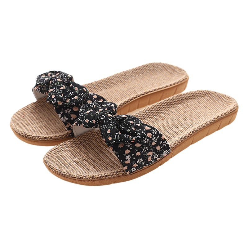 Summer Women's Bow Sandals Women's Summer Indoor and Outdoor Non-slip Fashion Linen Home Princess Style Household Four Seasons