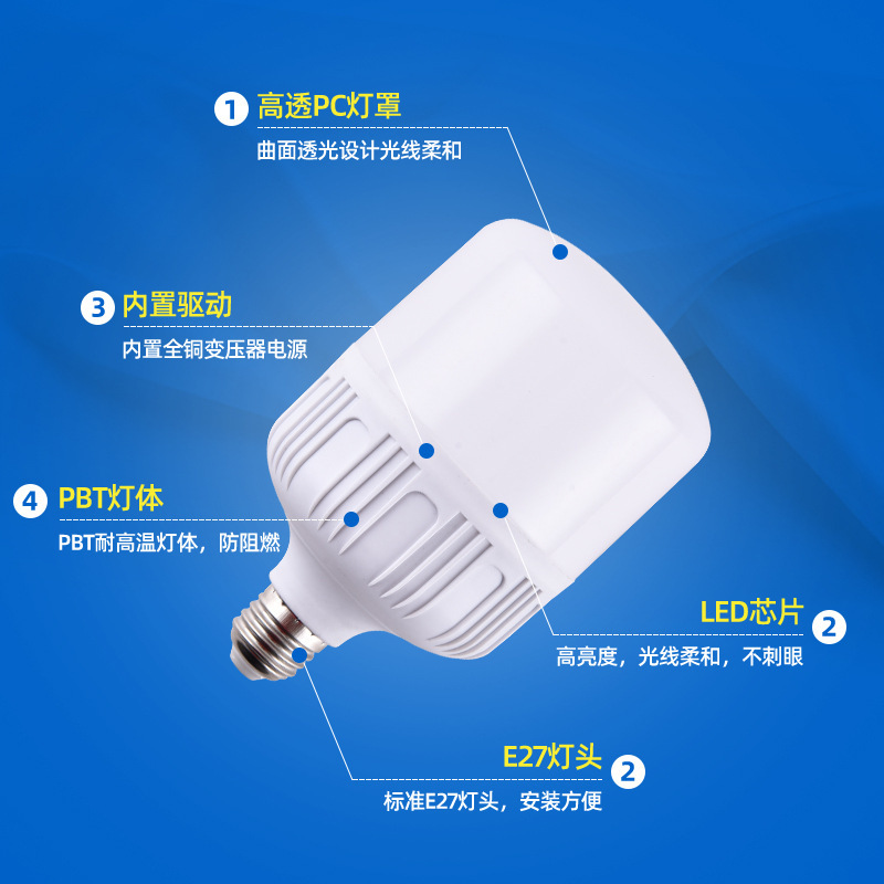 Picture of Led Bulb E27 Large Screw Bulb High-Power Energy-Saving Lamp Household Bayonet Lighting Bulb Energy-Saving Super Bright
