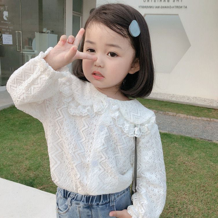 Picture of 2021 Spring New Girls' Shirt Children's White Shirt Baby Doll Collar Stylish Top for Spring and Autumn Children's Fashion