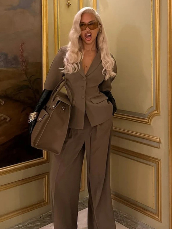 Europe and the United States cross-border 2025 spring women's fashion casual suit elegant solid color short sleeve suit pants suit women
