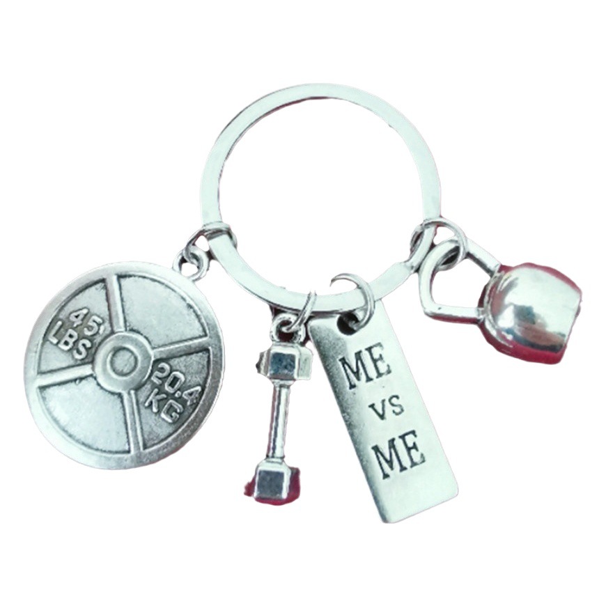 Cross-Border Foreign Trade Popular Fitness Equipment Dumbbell Barbell Kettlebell Keychain Male and Female Couple Key Ring Pendant