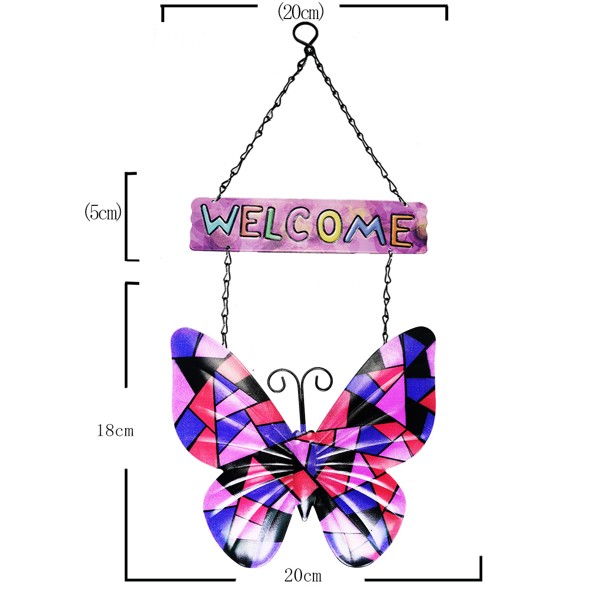 Cross-Border New Iron Butterfly welcome card wall hanging garden decoration iron hanging decoration wall decoration WELLCOME