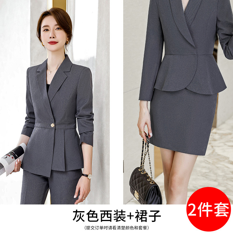 Picture of Grey Professional Suit Female Dress Hotel Manager Interview Civil Servant Work Clothes Suit Jacket Female Spring and Autumn