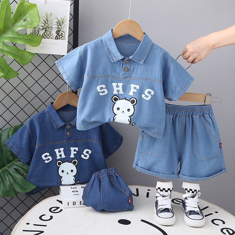 Boys summer suit 2025 new baby foreign style Korean baby Denim short sleeve two-piece wholesale foreign trade
