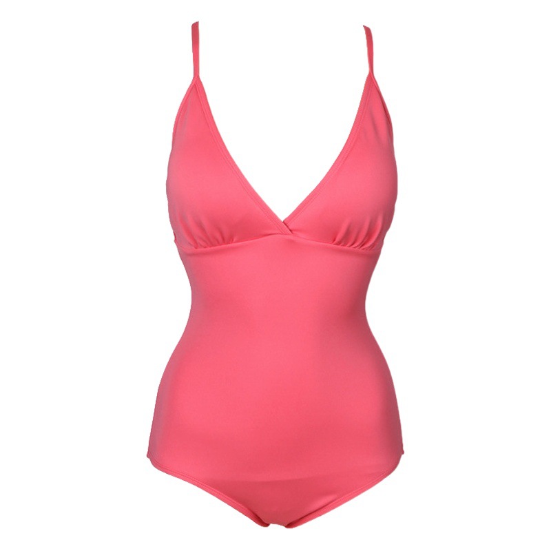 Factory wholesale new Korean version of swimwear sexy deep V belly back slim solid color simple one-piece women's swimwear