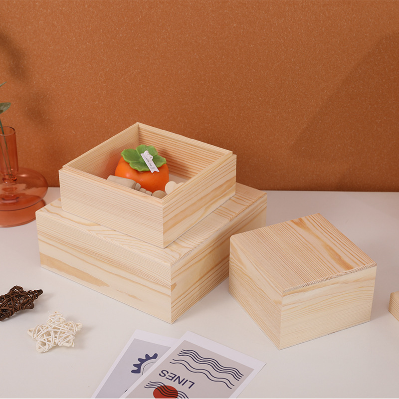 Picture of Heaven and Earth Cover Gift Box Solid Wood Wooden Box Desktop with Cover Square Jewelry Gift Collection Box Customization