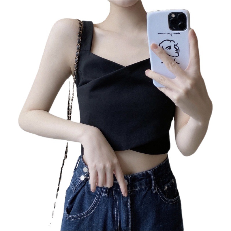 V-Neck Camisole Women's Inner Top for Summer Black and White Strapless Outer Wear Chest Wrapping Base Beautiful Back Suit Inner Top