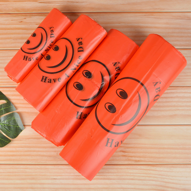 Smiling Face Bag Red Plastic Bag Plastic Portable Stall Disposable Supermarket Use Transparent Wholesale Thickened Packaging Takeaway
