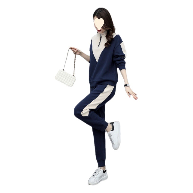 398# thickened fleece-lined sports suit women's autumn and winter 2023 new Korean style long-sleeved sweater casual wear two-piece suit fashion