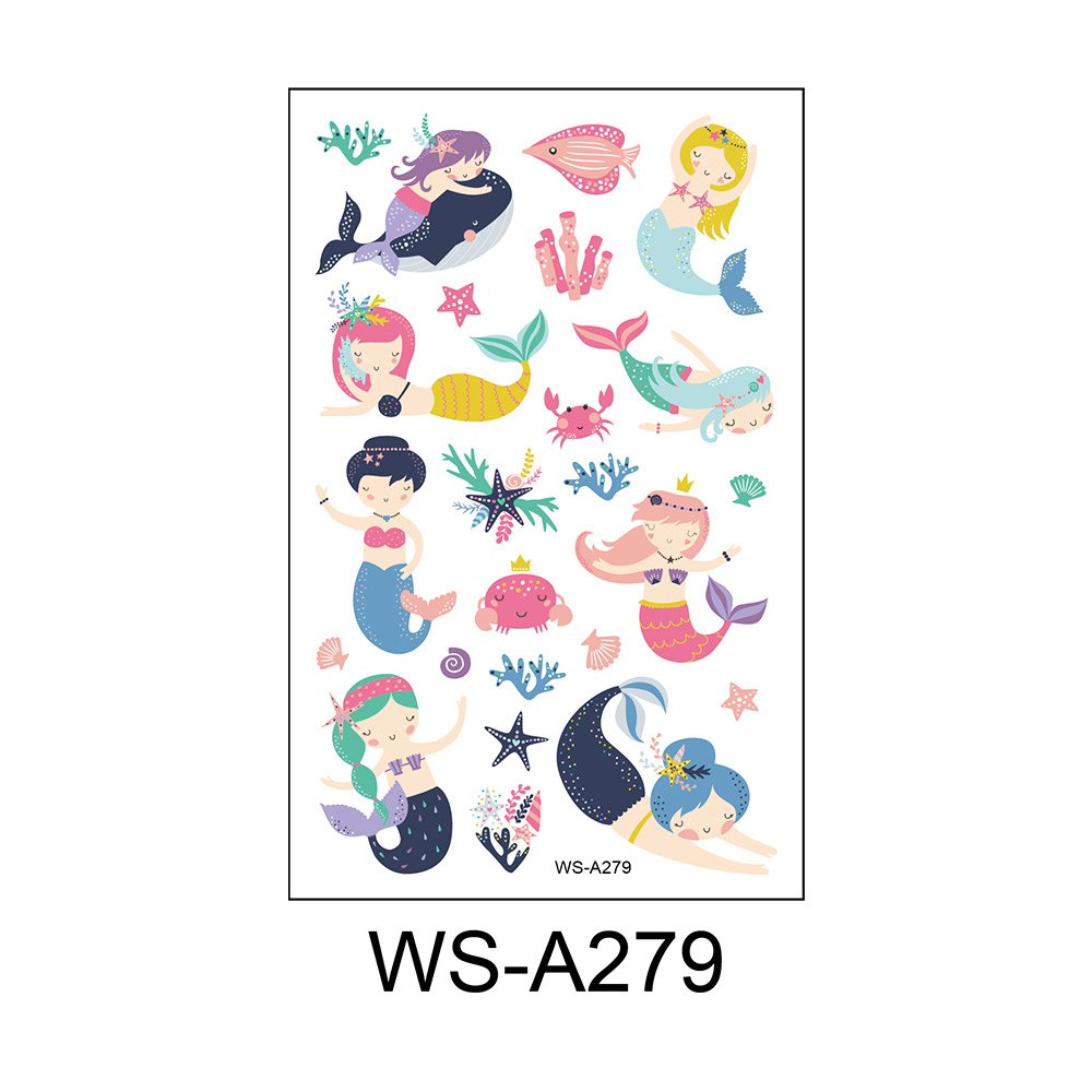 Picture of Cross Border Waterproof Sweat Tattoo Children Cartoon Dream Party Princess Theme Stickers suit Mermaid Tattoo Stickers