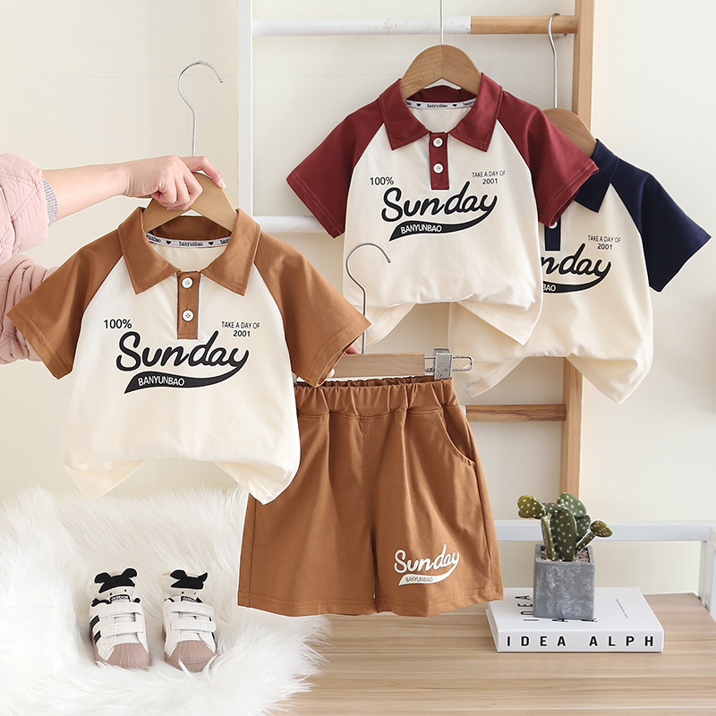 Children's Summer Dress Boys' suit 2025 New Baby Korean Style Children's Western Style Summer POLO Shirt and Shorts Two-Piece Set