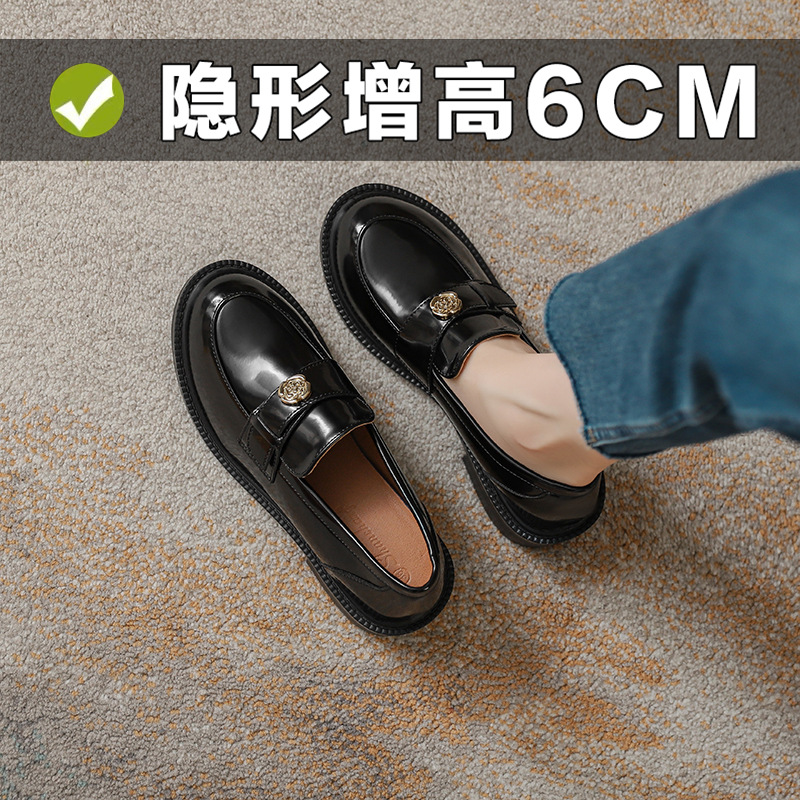 Loafers Autumn 2024 New Style Slip-on British Style Women's Shoes Height Increased Small Size 32 Small Leather Shoes Women's fleece-lined