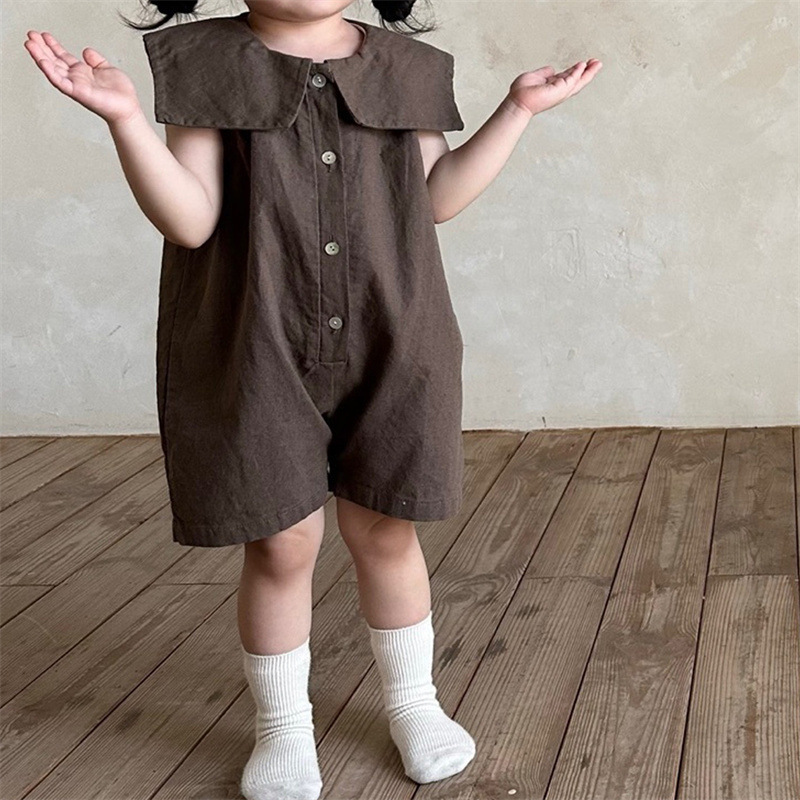 2024 Children's Clothing Korean-style in Children's Summer Jouterwear for Boys and Girls Big Lapel Sleeveless Loose-fit Shorts
