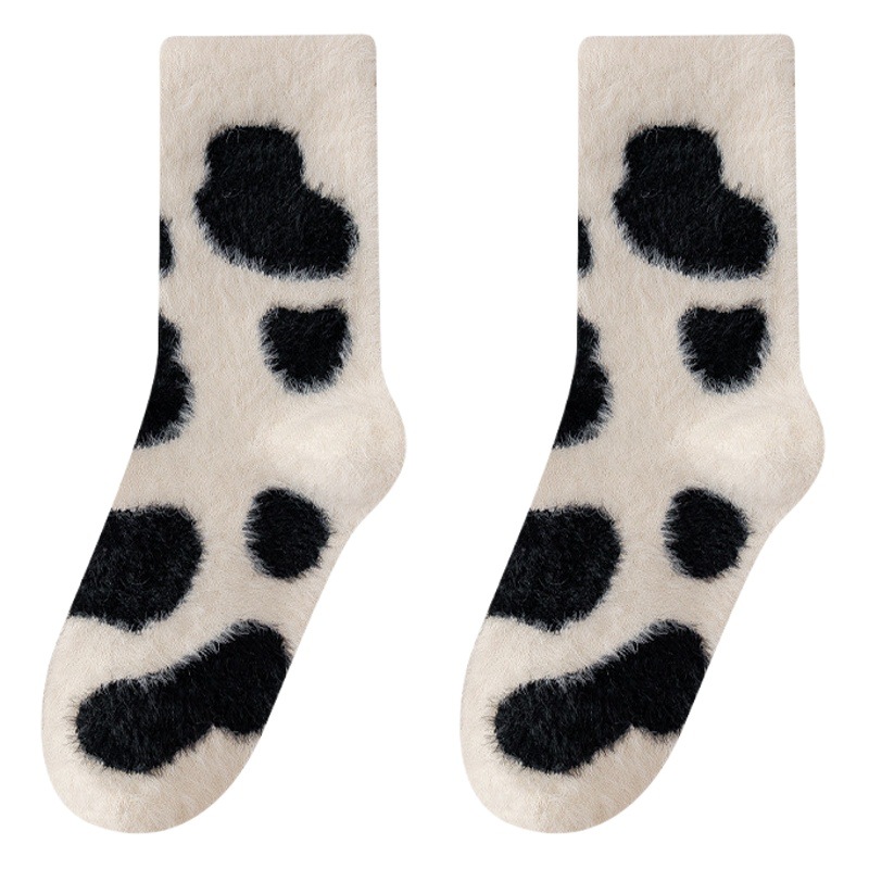 Plush socks women's autumn home fleece-lined thickened cute mid-calf length socks autumn and winter home warm mink velvet stockings