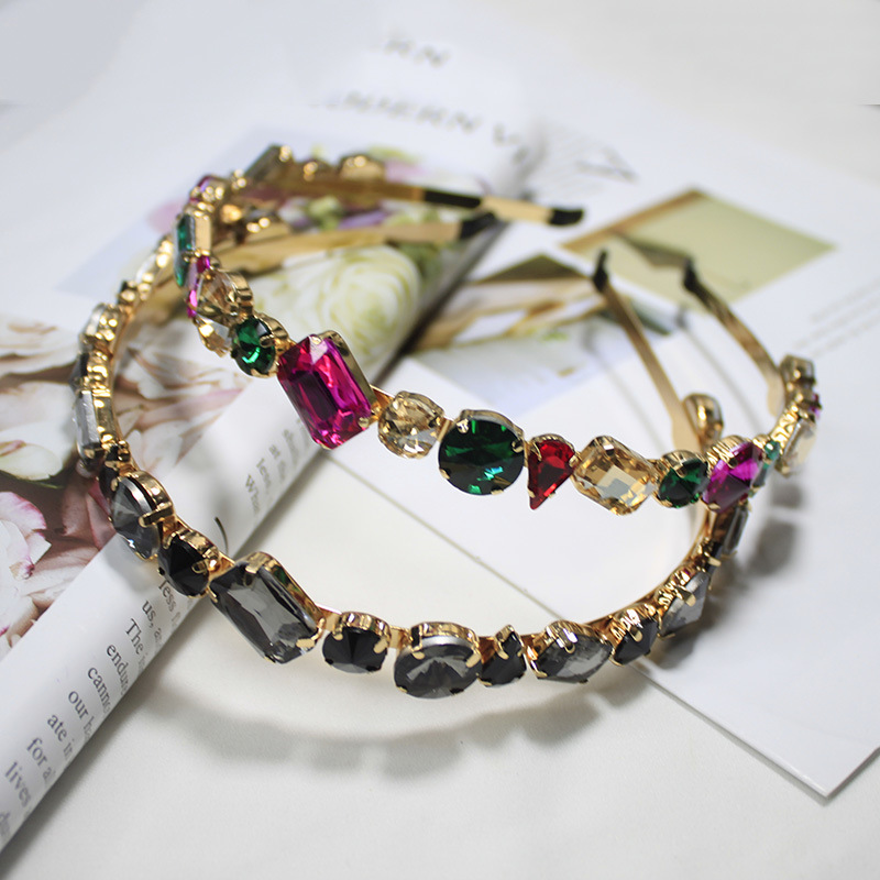 South Korea Dongdaemun Retro Baroque Heavy Industry Color Diamond Hairband Fashion Sweet Beauty Headband Hairpin Hair Cave Headwear