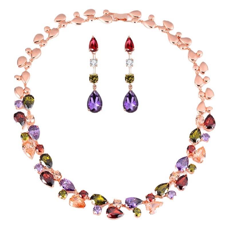 India Necklace Earrings Set Bridal Set Jewelry Two-piece Mona Lisa Series Zircon Jewelry Wholesale