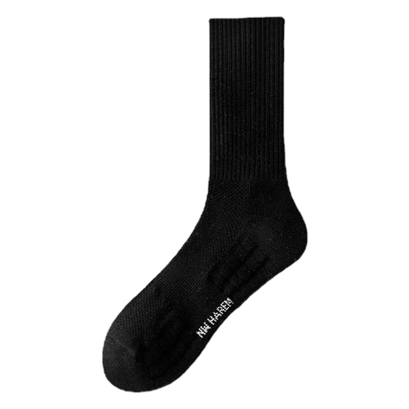 Black and White Socks Men's Long Socks High-top Solid Color Spring and Autumn Mid-barrel Sports Basketball Socks Pure Cotton Sweat-absorbent Short Socks for Men