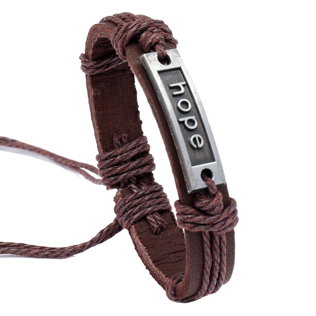 Vintage cowhide bracelet hope alloy woven bracelet jewelry foreign trade leather bracelet men's fashion accessories