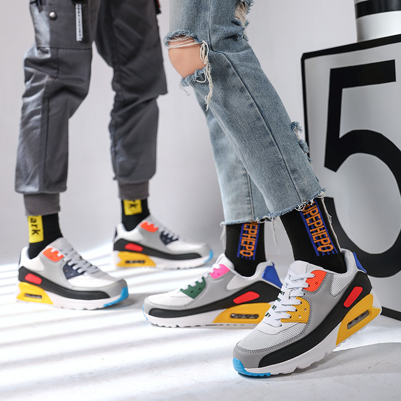 Couple Air Cushion sneaker Men and Women Cross-border plus size Lightweight Casual Shoes Color-block Trendy Mesh Breathable Running Shoes