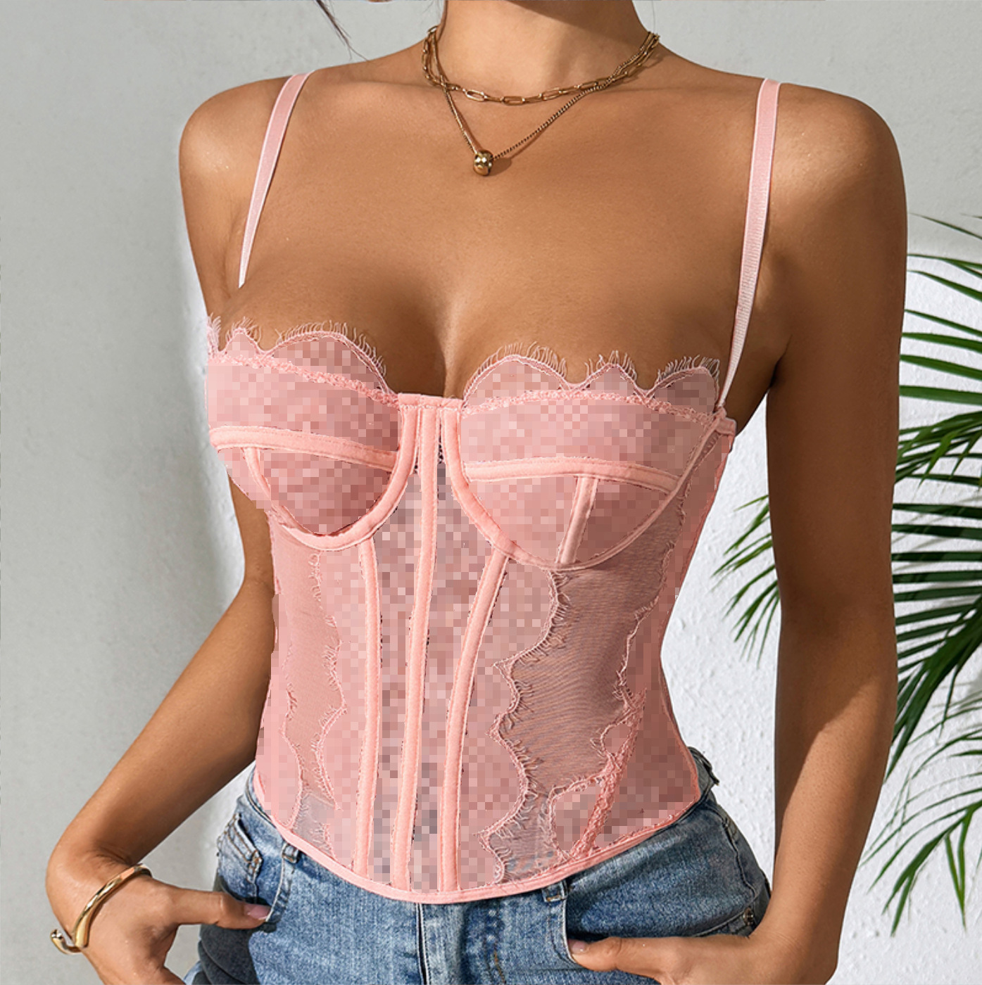 Picture of Cross-Border Hot-Selling Sexy Sexy Push-Up Tight Fishbone Bra Eyelash Lace See-Through Pure Lust Camisole