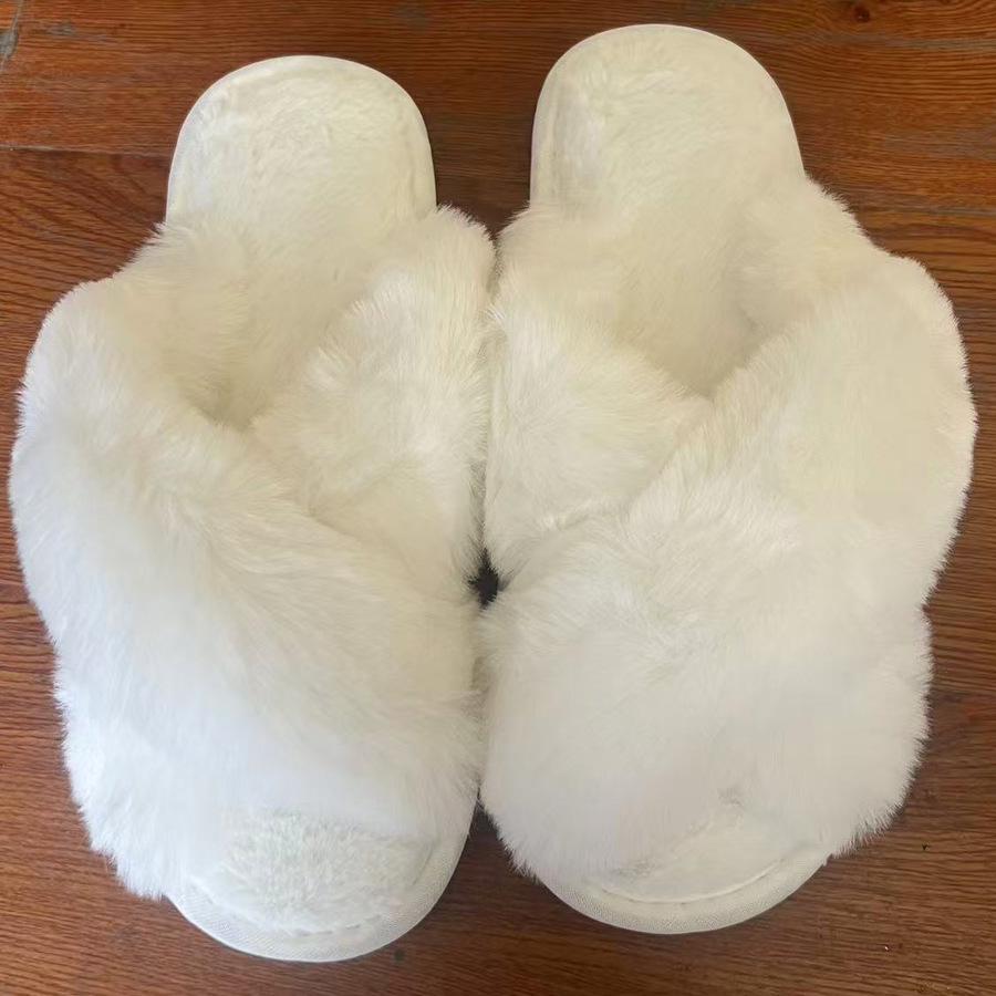 Picture of Amazon Slippers Winter Plush Cross-Strap Cotton Indoor Warm Plus Large Fur Slippers Women's High and Low Imitation Rabbit Fur