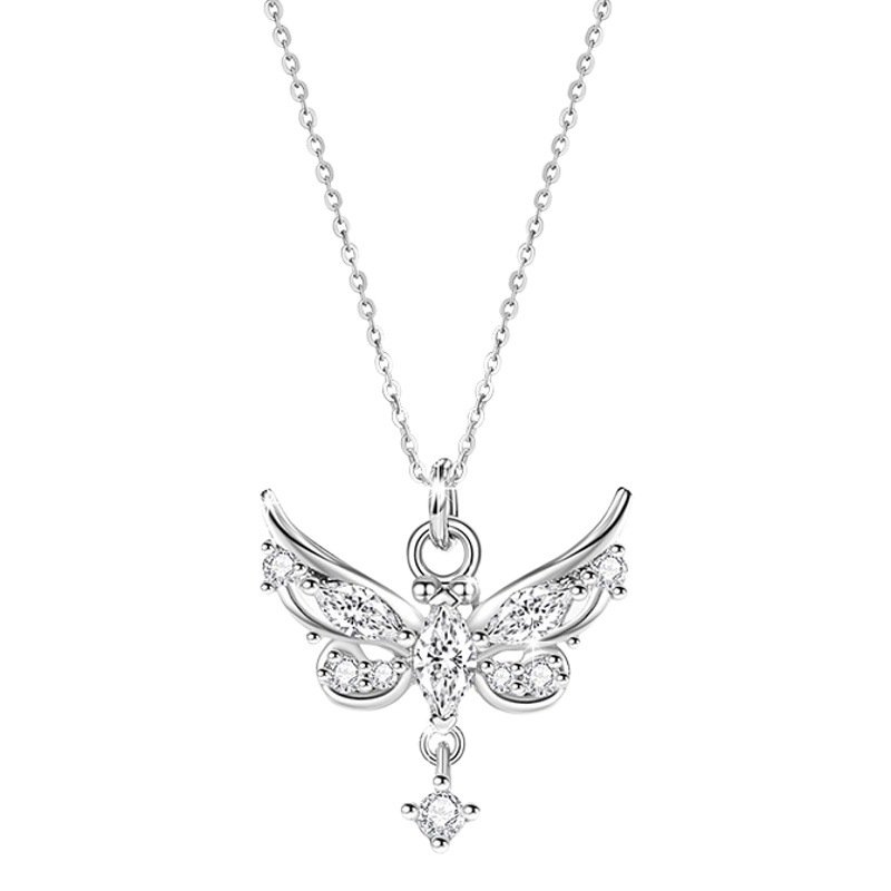 Butterfly Sterling Silver 925 necklace female niche design light luxury angel wings clavicle chain get things ins tassel pendant