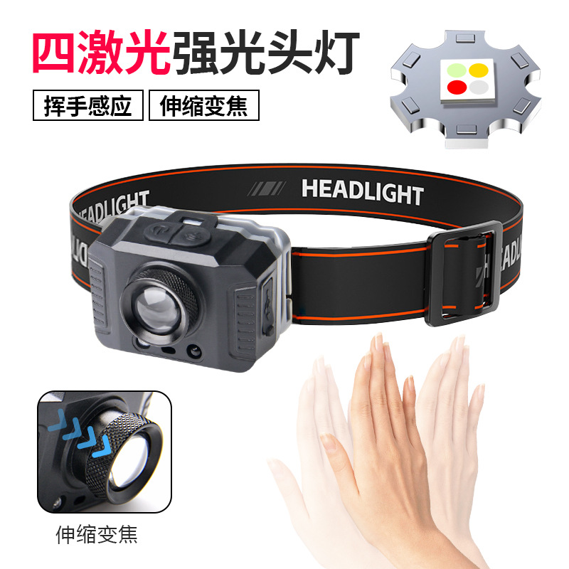 2025 New Outdoor White Laser Sensor Headlight Multi-Light Source Zoom Fishing Light Strong Light Charging Super Bright Night Fishing Light
