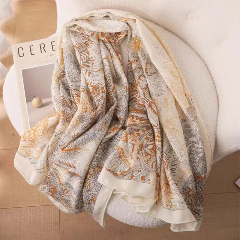 Artistic flower printed silk wool shawl women's ins wind autumn and winter warm outside office scarf tide wholesale