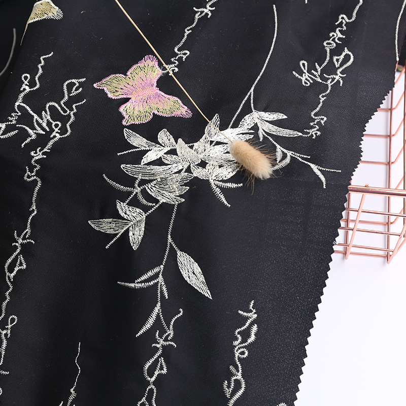 National style imitation acetate linen silk embroidery fabric dress shirt fabric
