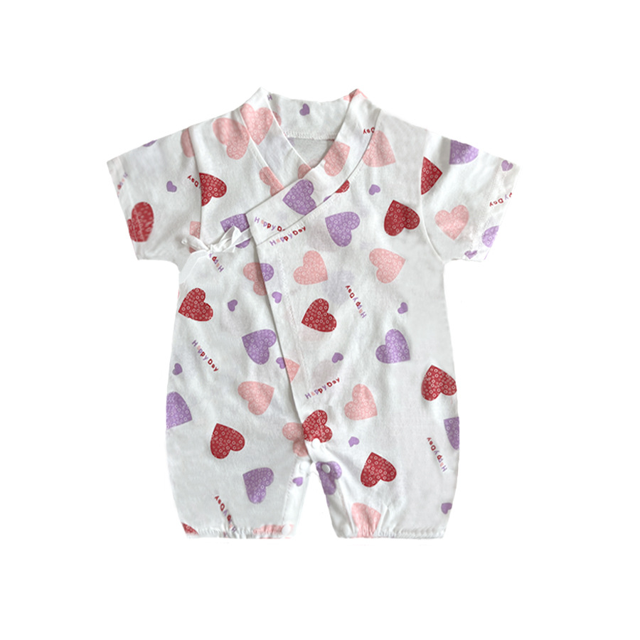 Picture of Infants' Short-sleeved jumpsuit cotton-padded climbing suit monk suit lace-up baby's thin kimono cartoon printed suit