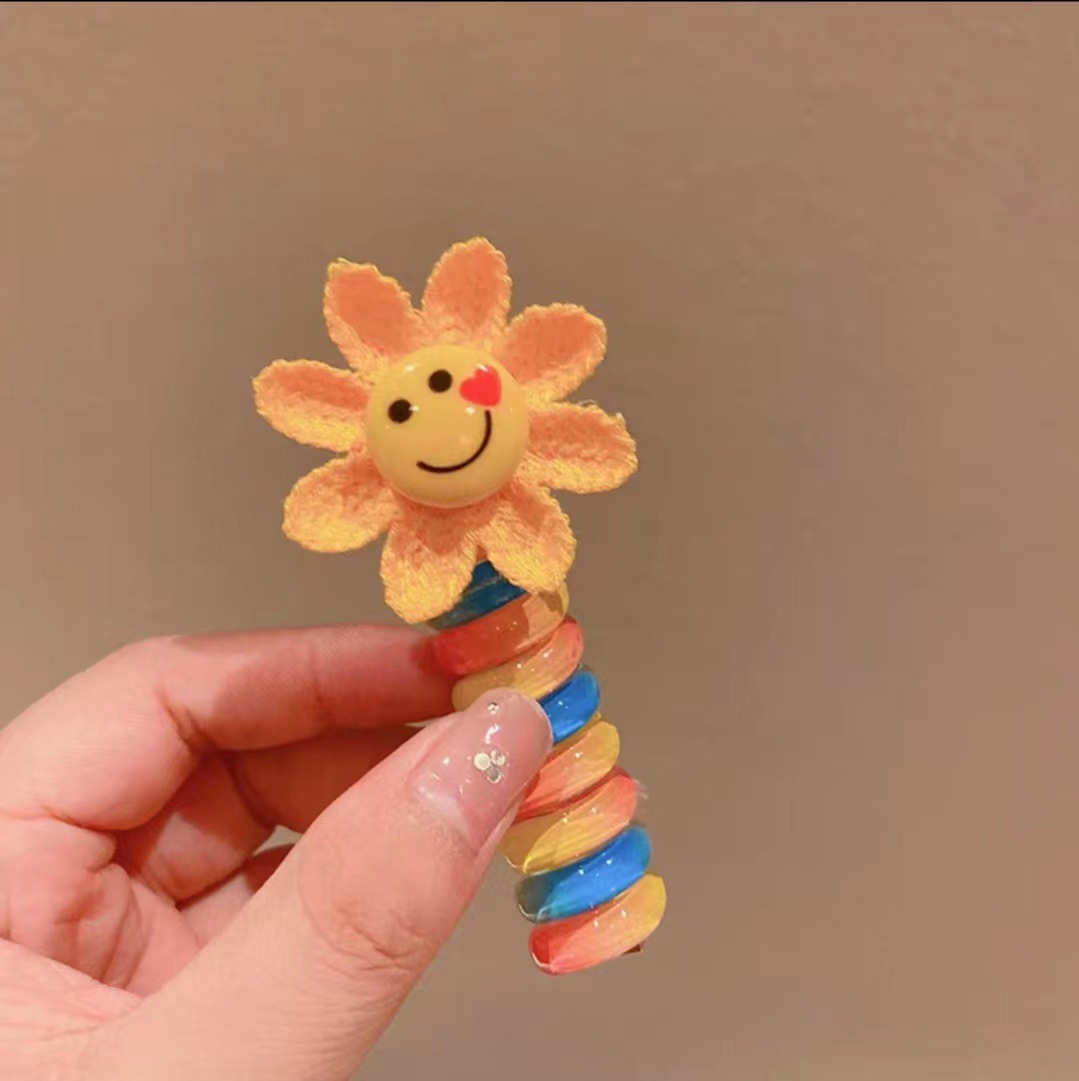 Picture of Children's coil telephone line hair band female high ponytail does not hurt hair hair rope high elastic durable rubber band Braid artifact