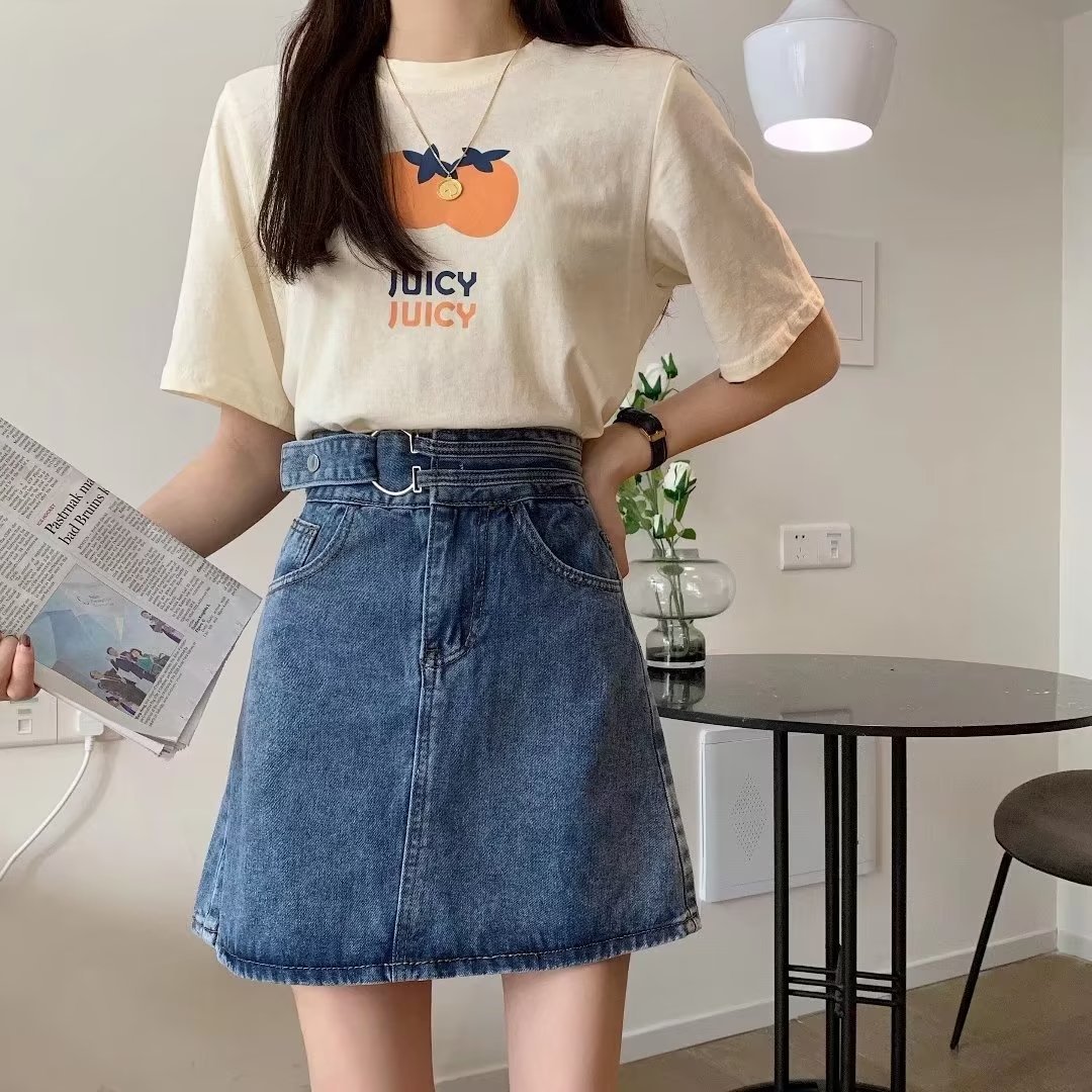 Picture of Summer Korean Style New High Waist Slimming Hip A- Line Short Skirt Female Student Design Sense Closing Hip Denim Half Skirt