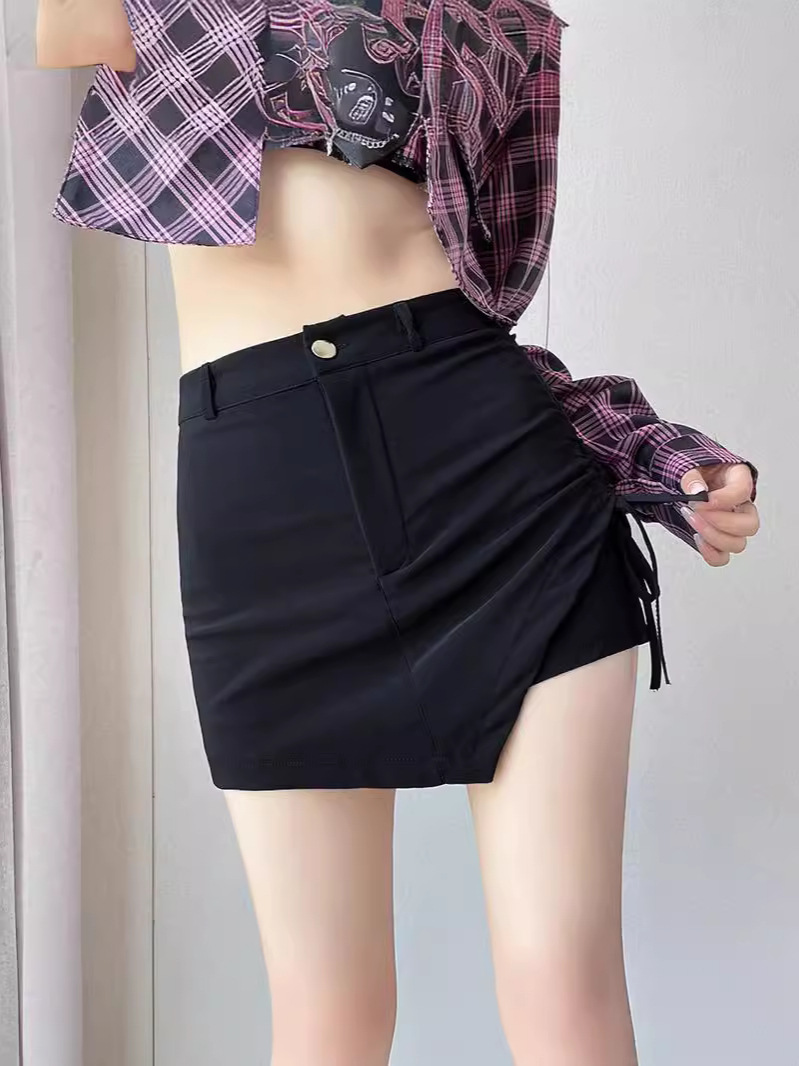 2024 Summer Black Hot Girl Skirt Women's Slimming Pleated High Waist Irregular A- Line Hip Bust Trendy Ins