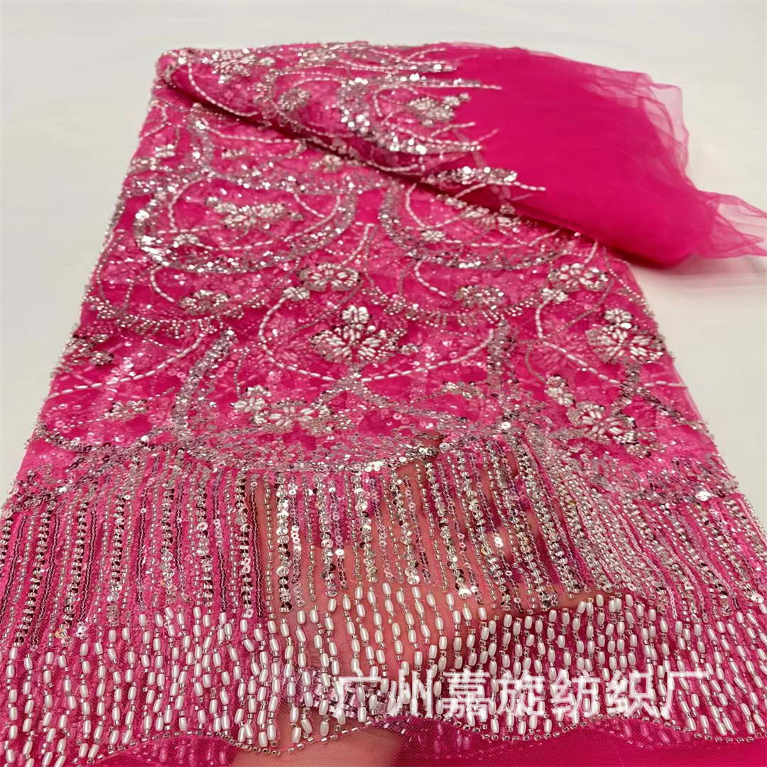 Factory New European and American Heavy Industry Bead Tube Sequin Embroidered Fabric Africa Beaded Dress Wedding Dress Fashion Lace Fabric