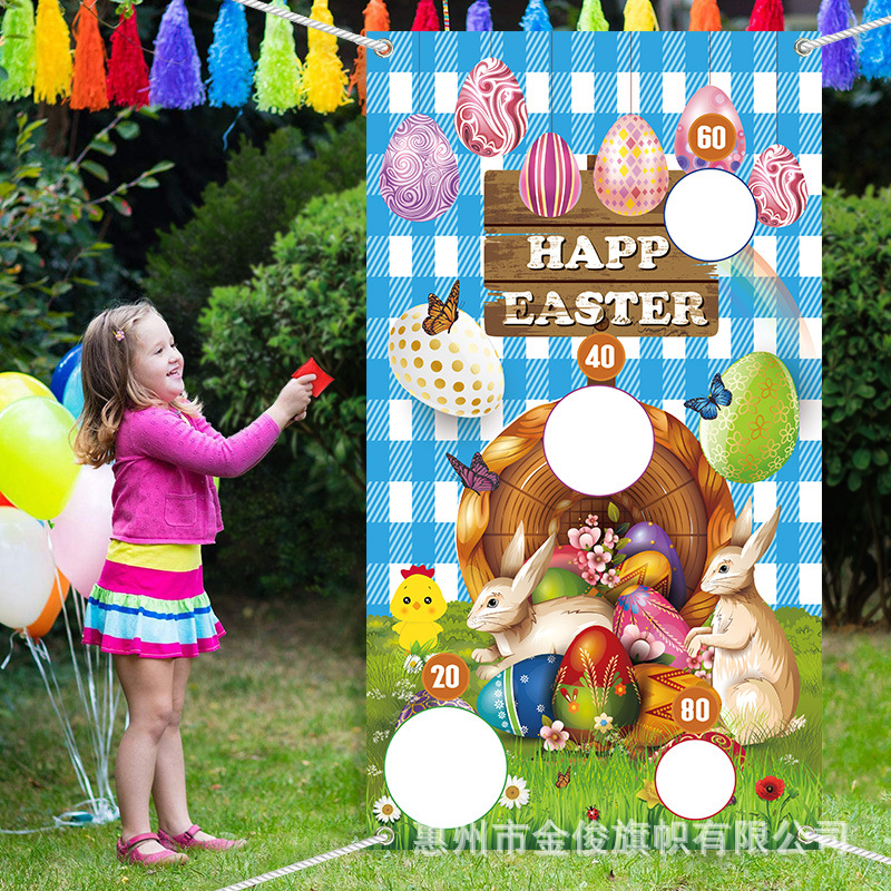 Easter sandbag flag parent-child outdoor throwing games entertainment supplies 75x 135cm polyester background cloth can be designed