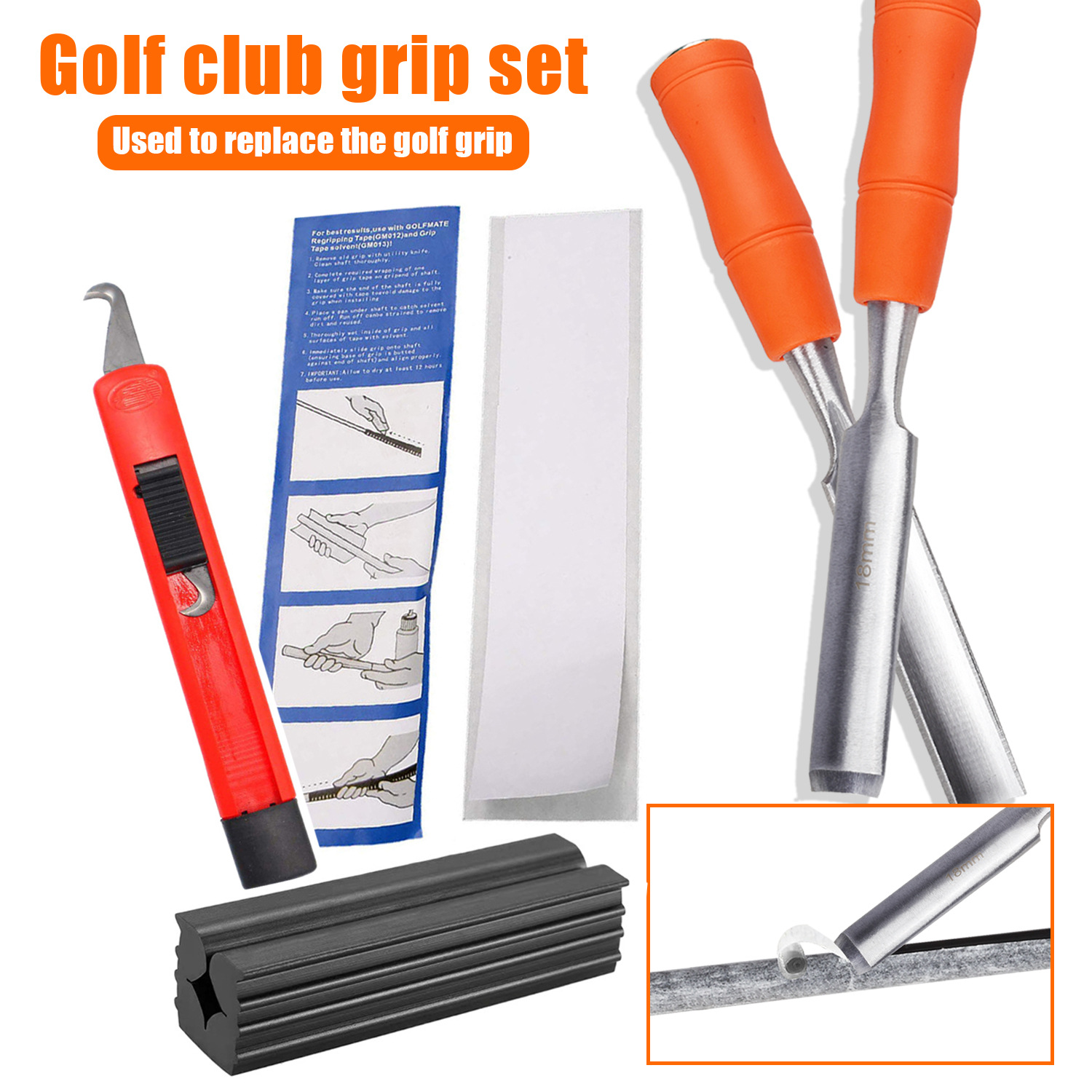 Picture of Golf Club Grip Replacement Tool Three-Piece Set of Grip Disassembly and Replacement Double-Sided Tape Hook Knife Holder Accessories