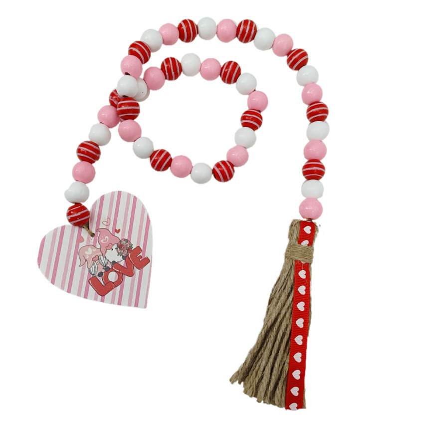 Valentine's Day Wooden Beads Hemp Rope Tassel Beads Romantic Decorations 2023 Love Wooden Beads Home Decoration Hanging