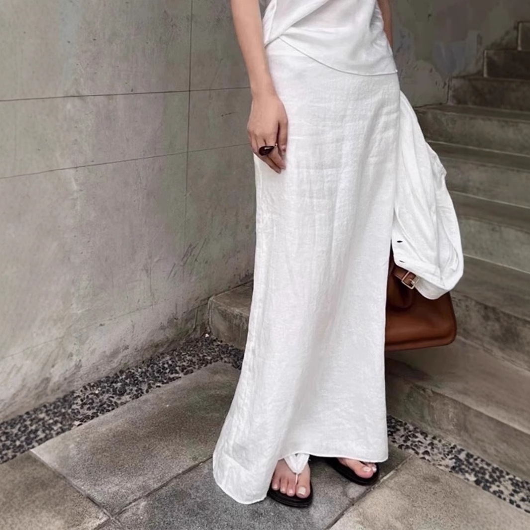 Cattle x cargo burst! This year's popular linen skirt wears effortlessly lazy high-end new style.