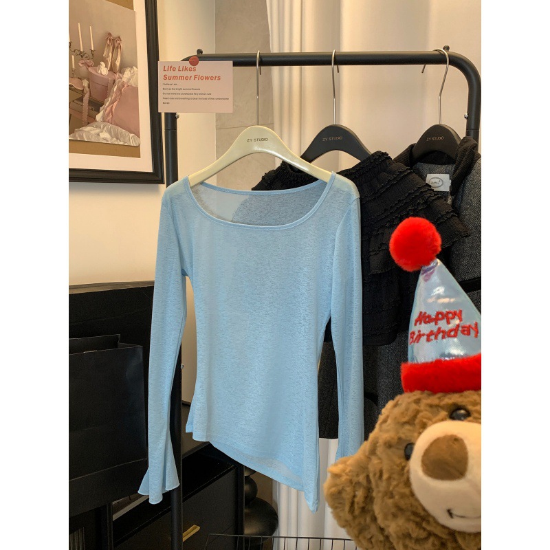 Picture of Pure Desire Hot Girl Sexy Stacked T-shirt Women's Summer Thin Slim-fit Irregular Sun-screen Shirt Beautiful Back suit