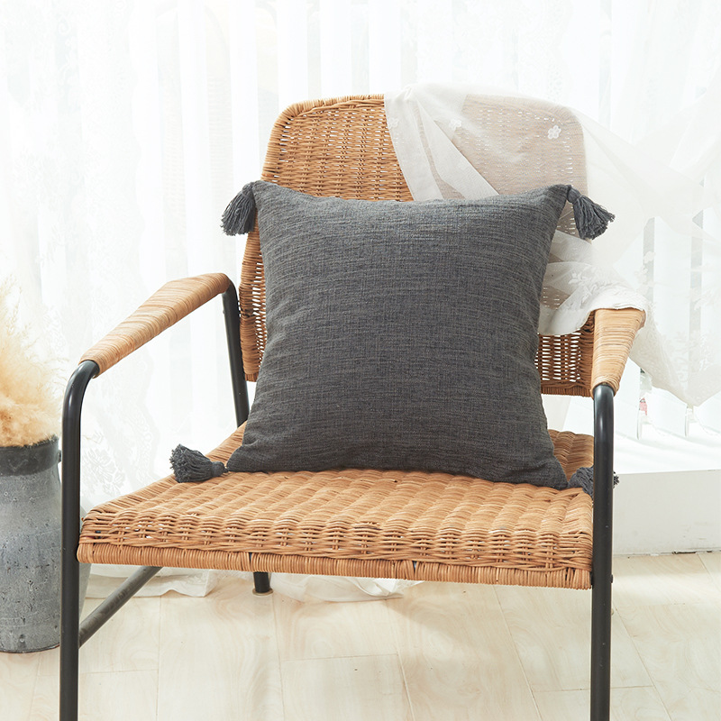Picture of Xu Ai Thickened Cotton and Linen Texture Striped Plaid Multicolor Tassel Fashion Sofa Cushion Cover Factory in stock