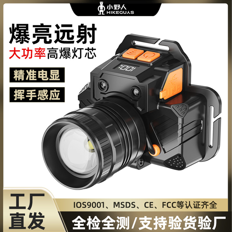 Super bright cross-border miner's lamp USB charging emergency smart head-mounted outdoor lighting flashlight strong light induction headlight