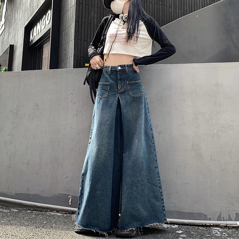 plus size chubby girl Spring and Autumn Casual All-Match Long Pants Korean-Style Hong Kong-Style Loose Wide-Leg Jeans for Women